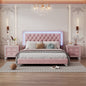 3-Pieces Bedroom Sets,Queen Size Upholstered Platform Bed with LED Lights and Two Nightstands-Pink