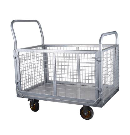Platform Truck with Cage, 6-in-1 Platform Hand Truck with 6' casters, Rmovable Side, Foldable Heavy Duty Push Cart Dolly W/Swivel Wheel, 1800lbs Capacity, Large Flatbed Utility Carts for Various Situa