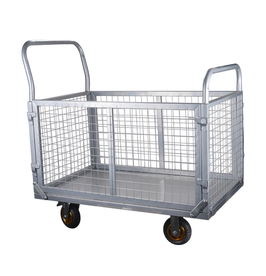 Platform Truck with Cage, 6-in-1 Platform Hand Truck with 6' casters, Rmovable Side, Foldable Heavy Duty Push Cart Dolly W/Swivel Wheel, 1800lbs Capacity, Large Flatbed Utility Carts for Various Situa