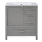 Modern Gray Bathroom Vanity with Soft Close Storage, Solid Wood Frame  MDF 30 Inches