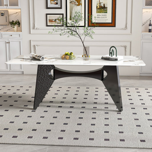 Marble Dining Table for 6-8, 79' Modern Luxury Dining Room Table for Kitchen, Carrara Gold Rectangular Table with Horse Stainless Steel Base for 6-8 People.