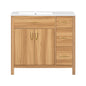 36' Wood Bathroom Vanity with Solid Wood Frame, 2 Soft Close Doors, 3 Soft Close Drawers, Adjustable Shelf, Modern Storage Cabinet in Natural Wood Finish
