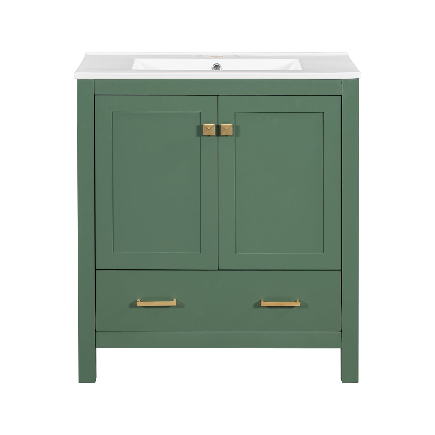 Transitional 30 Inch Green Bathroom Vanity with Single Sink and Soft Close Storage