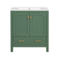 Transitional 30 Inch Green Bathroom Vanity with Single Sink and Soft Close Storage