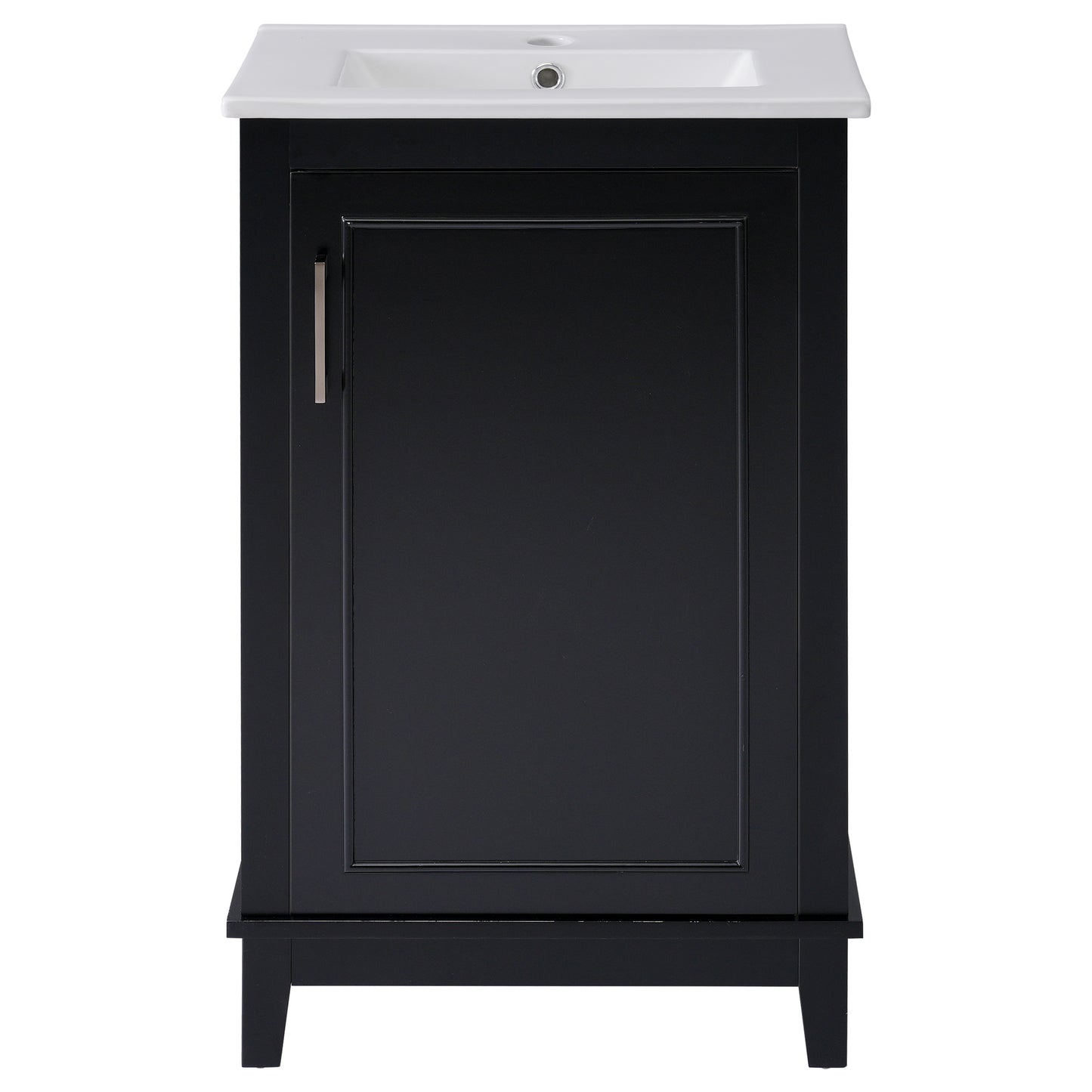 Viedo 20 Inch Modern Small Bathroom Vanity Cabinet with Ceramic Basin, Ample Storage, Black, Solid Wood and MDF