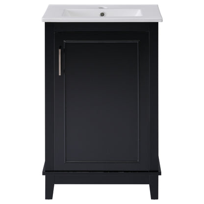 Viedo 20 Inch Modern Small Bathroom Vanity Cabinet with Ceramic Basin, Ample Storage, Black, Solid Wood and MDF