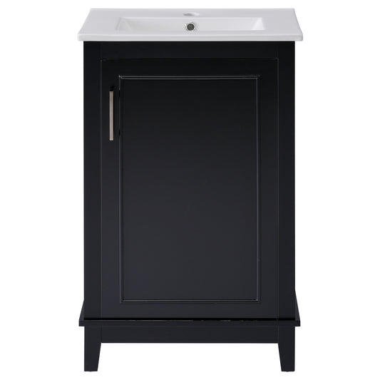 Viedo 20 Inch Modern Small Bathroom Vanity Cabinet with Ceramic Basin, Ample Storage, Black, Solid Wood and MDF