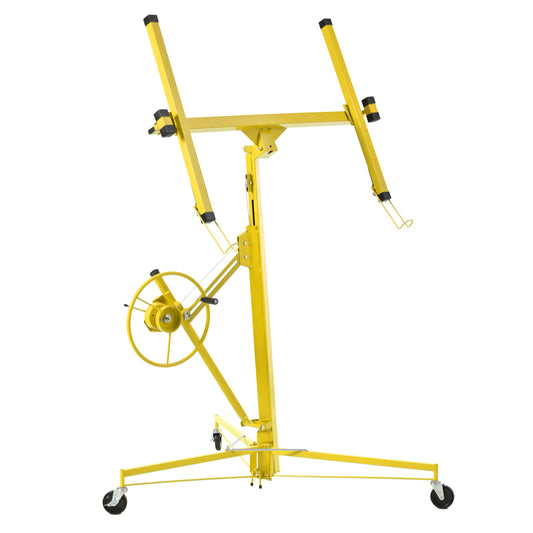 16 FT Drywall Lift Panel Rolling Hoist Jack Lifter Sheetrock, Drywall Lifting Construction Tools Caster Wheel with Adjustable Telescopic Arm, 16'-Yellow