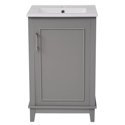 Viedo 20 Inch Modern Small Bathroom Vanity Cabinet with Ceramic Basin in Gray, Solid Wood & MDF, 20*14.5*33.3 Inches