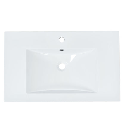 [Sink Only]30x18 inch rectangular single hole bathroom resin sink, vanity top sink only, white (faucet and cabinet not included)