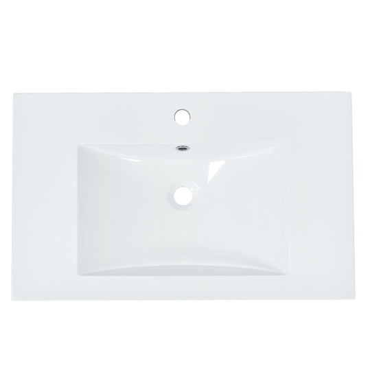 [Sink Only]30x18 inch rectangular single hole bathroom resin sink, vanity top sink only, white (faucet and cabinet not included)