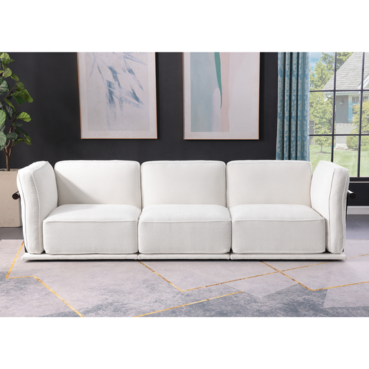 120' length , Fashionable modular sofa with iron and wood frame chenille sofa White ,uitable for living room