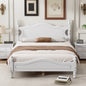 Full Size Wood Platform Bed Frame,Retro Style Platform Bed with Wooden Slat Support,White