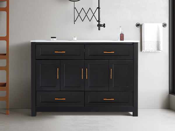 48' Black Bathroom Vanity with Ceramic Sink Combo, Abundant Storage Cabinet -4 Soft close doors and 4 drawers