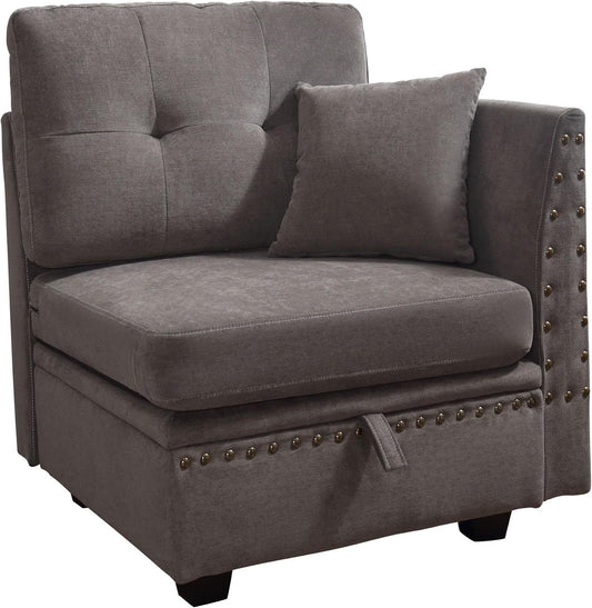 Vintage Modular Sectional Sofa, Convertible Multiple Combination Sofa Couch with Storage, Memory Foam, Vintage Copper Nail Modular Sectionals L-Row Module GREY (1 side stool)
