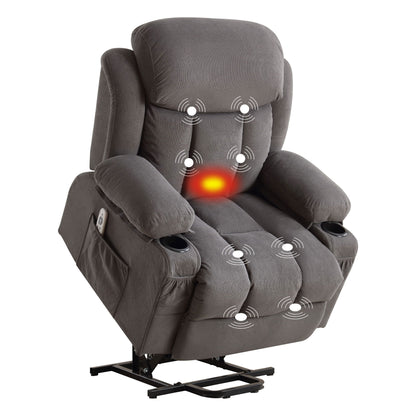 Power Lift Recliner Chair with Heat and Massage Electric Fabric Recliner Chair for Elderly with Side Pocket, USB Charge Port, Living room plastic armchair (Grey)A+B