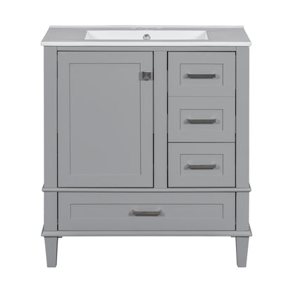 Modern 30' Bathroom Vanity with Sink Combo, Grey Solid Wood Frame with Soft Closing Door and 3 Drawers