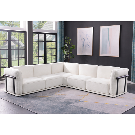 120' length , Fashionable modular sofa with iron and wood frame chenille sofa White ,uitable for living room