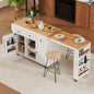 K&K 85.5' Kitchen Island with Extendable Dining Table, Kitchen Storage Table with 3 Side Open Shelves, Rolling Kitchen Island with Power Outlet, 3 Drawers, 2 Doors, for Kitchen, Dining Room, White