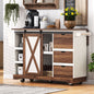 K&K 55.5' Farmhouse Kitchen Island with Drop Leaf, Kitchen Storage Island with Barn Door, Power Outlet, Rolling Kitchen Cart on Wheels with Spice Rack, for Home, Kitchen, Dining Room, White