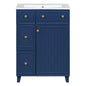 Transitional Bathroom Vanity Cabinet with Ceramic Sink, Blue, Solid Wood & MDF, 24-Inch