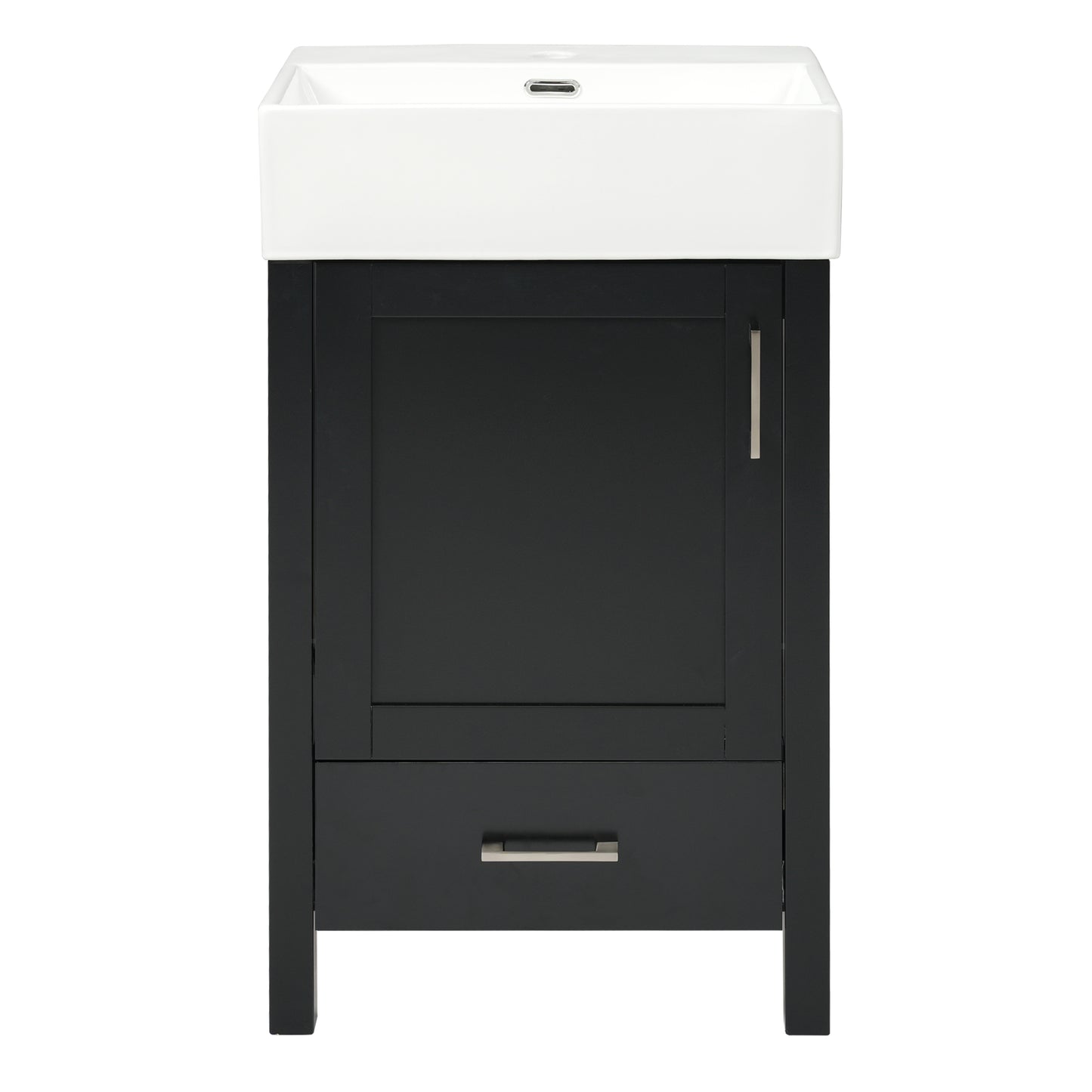 Modern Black Bathroom Vanity with Ceramic Sink, Solid Wood Frame and Drawer - 20.28 Inches