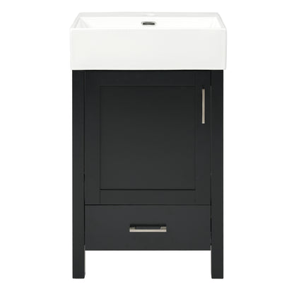 Modern Black Bathroom Vanity with Ceramic Sink, Solid Wood Frame and Drawer - 20.28 Inches