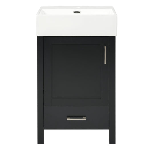Modern Black Bathroom Vanity with Ceramic Sink, Solid Wood Frame and Drawer - 20.28 Inches