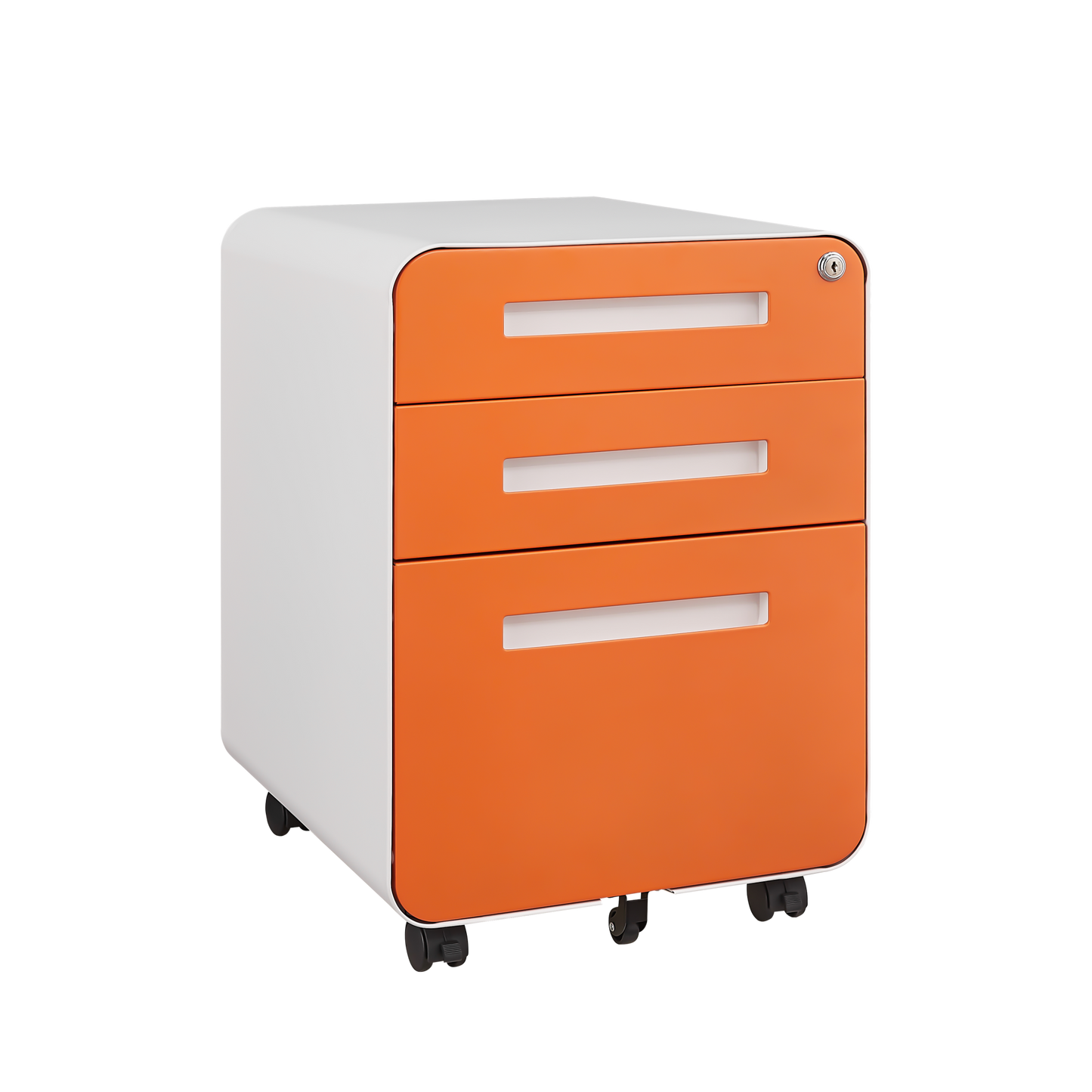 Rounded 3 drawer mobile filing cabinet, multifunctional legal/letter/A4 file storage cabinet, 5-wheel design anti tilt cold-rolled steel, with pencil storage box,
