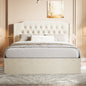 Queen Size Tufted Upholstered Bed Frame with Crystal Button Accents, Bed Frame with Wingback Headboard and Under-Bed Storage Space, No Box Spring Needed,Beige