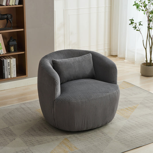 34.25 'Wide Upholstered Corduroy Metal Base 360° Swivel Barrel Soft Chair with Pillow, for Club, Living Room, Bedroom, Office as well as Reading Armchair, Charcoal.