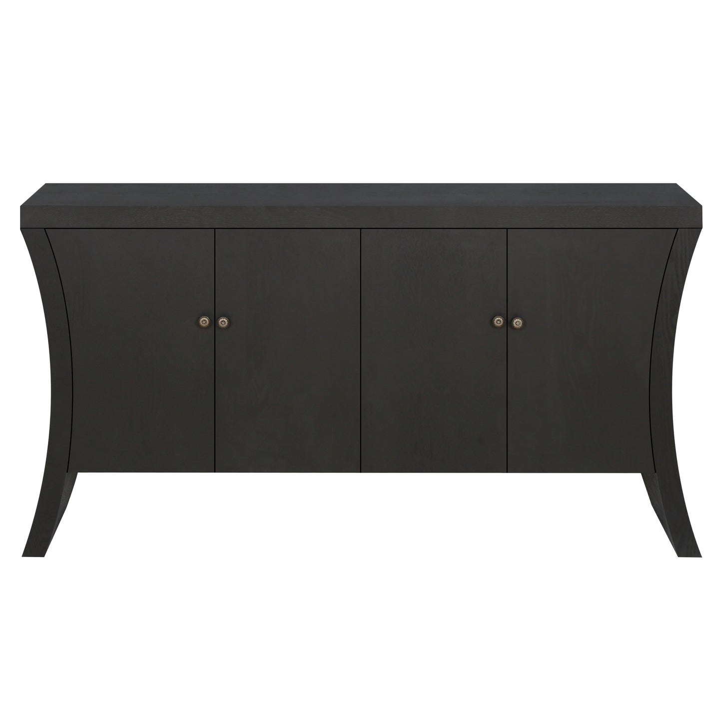 Refined Industrial 4-Door Credenza with Wooden Arc Legs & Bronze Clasps – Advanced Storage Design, Black MDF