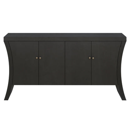 Refined Industrial 4-Door Credenza with Wooden Arc Legs & Bronze Clasps – Advanced Storage Design, Black MDF