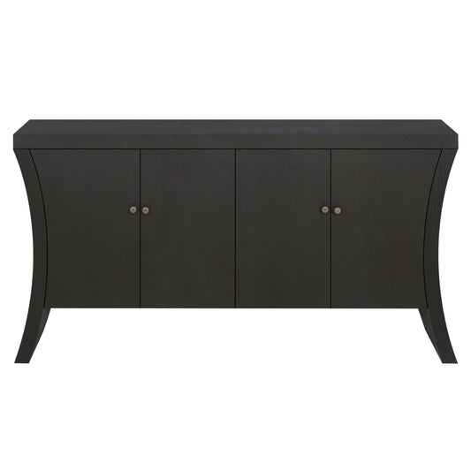 Refined Industrial 4-Door Credenza with Wooden Arc Legs & Bronze Clasps – Advanced Storage Design, Black MDF