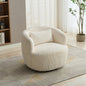 34.25 'Wide Upholstered Corduroy Metal Base 360° Swivel Barrel Soft Chair with Pillow, for Club, Living Room, Bedroom, Office as well as Reading Armchair, Ivory.