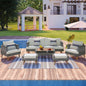 GO 6-Pieces All Weather PE Wicker Sofa Set, Outdoor Rattan sofa With Double Cushions, Wood Legs Wood Table Top, Beige and Gray