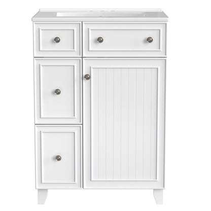 Transitional Bathroom Vanity Cabinet with Ceramic Sink, 24-Inch, White, MDF and Solid Wood