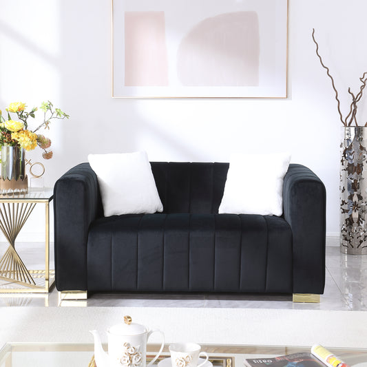 A modern  channel sofa  take on a traditional Chesterfield,Black color,loveseater