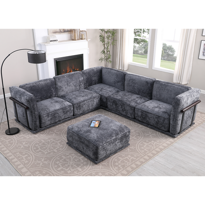 120' length , Fashionable modular sofa with iron and wood frame chenille sofa, Dark Gray ,uitable for living room