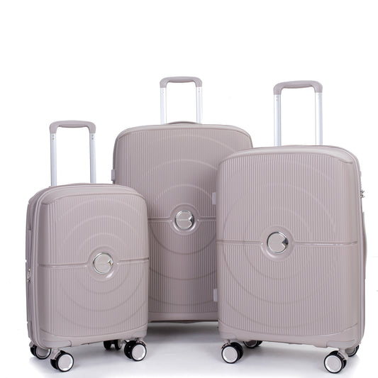 Expandable Hardshell Suitcase Double Spinner Wheels PP Luggage Sets Lightweight Durable Suitcase with TSA Lock,3-Piece Set (20/24/28) , Greige