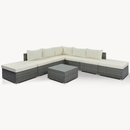 Wicker Garden Conversation Sofa Set, 8-Pieces Outdoor Patio Furniture, Beige Cushions Gray Wicker, Combinable Design