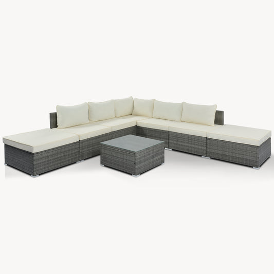 Wicker Garden Conversation Sofa Set, 8-Pieces Outdoor Patio Furniture, Beige Cushions Gray Wicker, Combinable Design