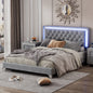 Queen Size Upholstered Bed Frame with LED Lights,Modern Velvet Platform Bed with Tufted Headboard,Gray