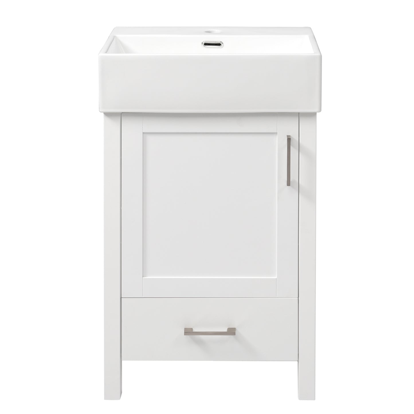 Modern 20.28'' Bathroom Vanity with Ceramic Sink, Solid Wood Frame & Storage, White