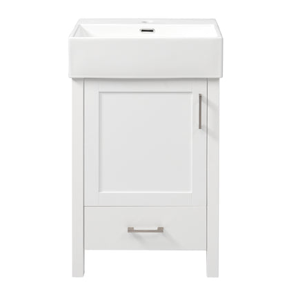 Modern 20.28'' Bathroom Vanity with Ceramic Sink, Solid Wood Frame & Storage, White