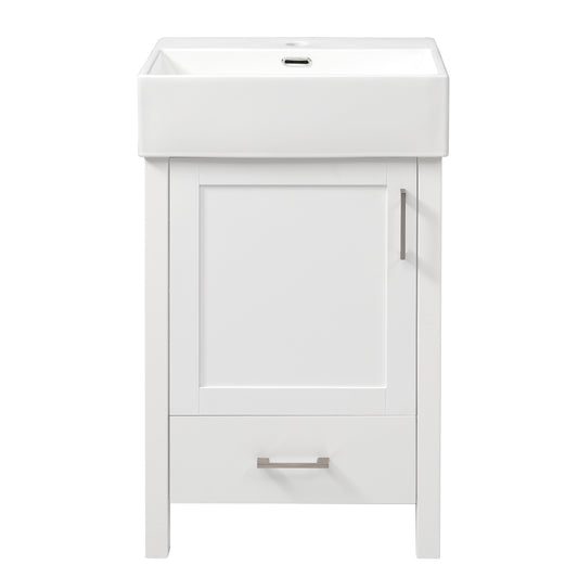 Modern 20.28'' Bathroom Vanity with Ceramic Sink, Solid Wood Frame & Storage, White