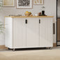 K&K 51' Fluted Kitchen Island with Drop Leaf, Farmhouse Accent Kitchen Island on Wheels with Internal Storage Rack, Rolling Kitchen Cart with Towel Rack for Kitchen, Dining Room, White Ash