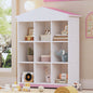 House-shaped Storage Rack with Nine Storage Compartments, Three-layer Storage Shelf with Colorblock Design, White+Pink