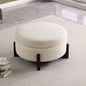 Stylish round ottoman with storage inside, oak fold-out legs, beige.