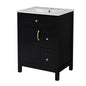 Elegant Bathroom Vanity with Ceramic Sink, Soft Close Storage, and Gold Handles - Black ,Solid Wood MDF